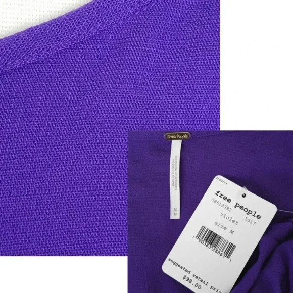 NWT Free People Cold-Shoulder Purple Long-Sleeve Tunic Top / Swing Dress - Picture 6 of 6